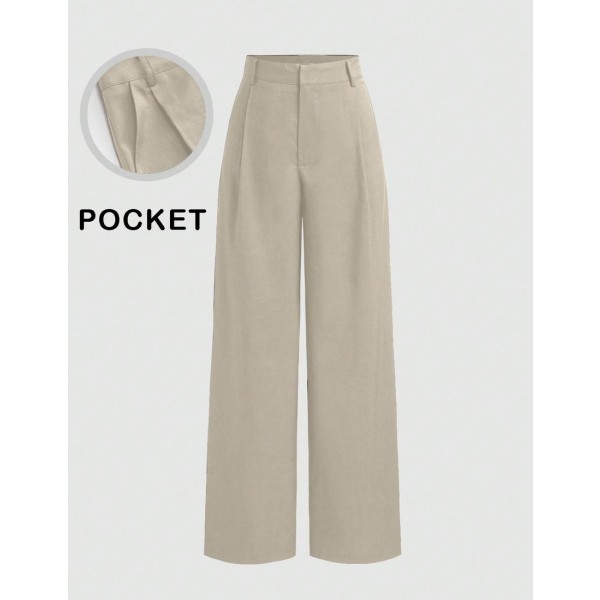 Minimalist Design Thin Slightly Sheer Navy Blue Solid Color Suit Pants With Zipper And Hook Closure Wide Leg Slimming All-Season Fashion Trousers