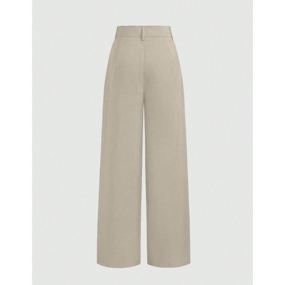 Minimalist Design Thin Slightly Sheer Navy Blue Solid Color Suit Pants With Zipper And Hook Closure Wide Leg Slimming All-Season Fashion Trousers