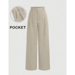 Minimalist Design Thin Slightly Sheer Navy Blue Solid Color Suit Pants With Zipper And Hook Closure Wide Leg Slimming All-Season Fashion Trousers