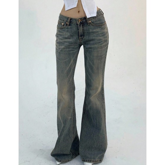 Women s Pocketed Casual Flare Leg Denim Jeans Y2k Streetwear Low Rise Jeans