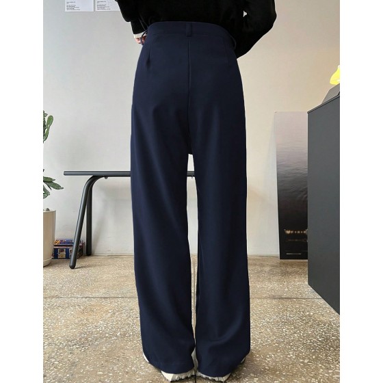 Women s Solid Color Pocket Straight Leg Casual Office Pants Women Dress Pants Fall