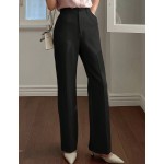 Casual Business Style Solid Color Straight Leg Pants Women Dress Pants Low Rise
