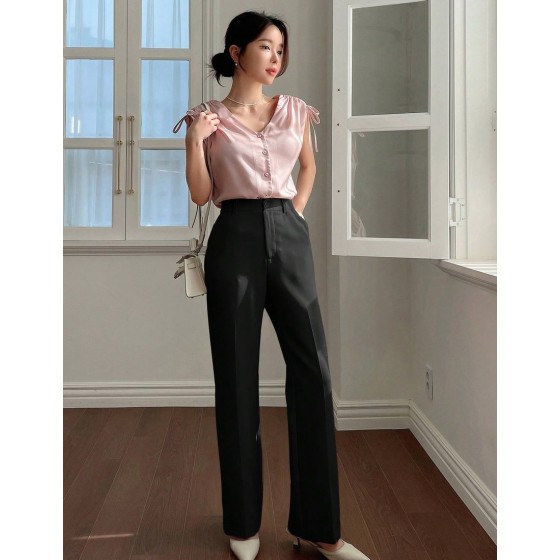 Casual Business Style Solid Color Straight Leg Pants Women Dress Pants Low Rise