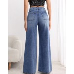 Women s Loose Casual Pocket Design Wide Leg Jeans