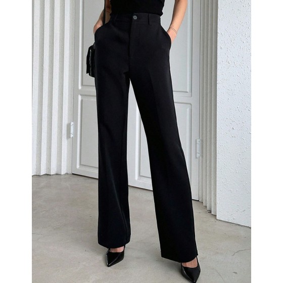 Women s Black Business Casual Pants Elegant Straight Leg Winter Dress Pants For Work School Spring Fall Ladies Regular Fit Flare Long Pocket Trousers