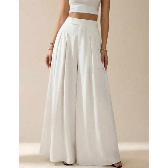 Women s Casual Solid Color Pleated Skinny Wide Leg Pants Tall Women