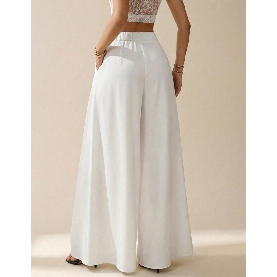 Women s Casual Solid Color Pleated Skinny Wide Leg Pants Tall Women