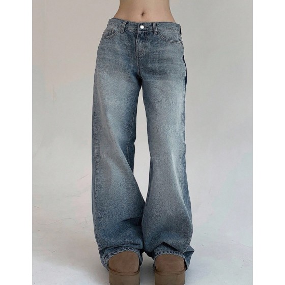 Women's Pocket Loose Wide Leg Casual Versatile Jeans