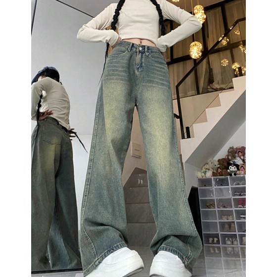 Casual Washed High Waist Wide Leg Jeans Spring Fall