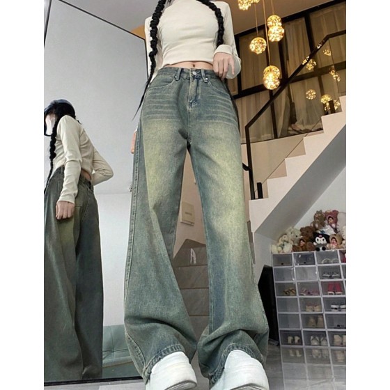 Casual Washed High Waist Wide Leg Jeans Spring Fall