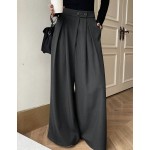 Women Solid Color Pleated Casual Pockets High Waist Wide Leg Pants Back To School Clothes