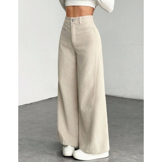 Women s Solid Color Front Button Casual Wide Leg Pants Suitable For Daily Wear Petite Women