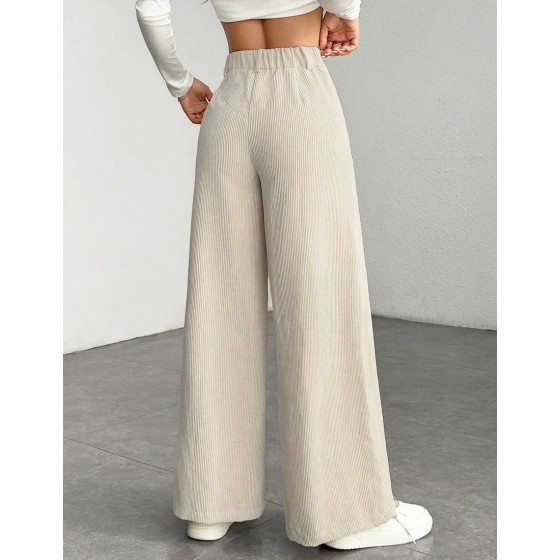 Women s Solid Color Front Button Casual Wide Leg Pants Suitable For Daily Wear Petite Women
