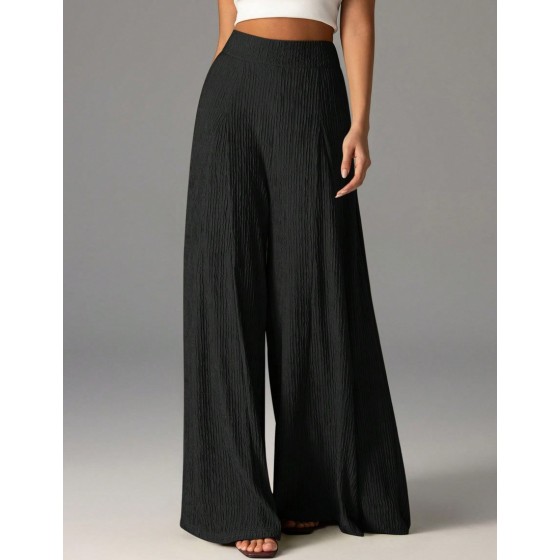 Women Elegant Casual High Waist Wide Leg Textured Pants Suitable For Daily Wear Cargo Pants