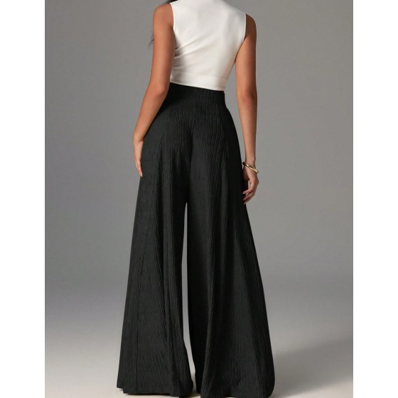 Women Elegant Casual High Waist Wide Leg Textured Pants Suitable For Daily Wear Cargo Pants
