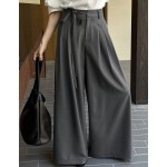 Women s Solid Color Casual Tie Up Pleated Wide Leg Pants