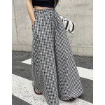 Spring And Summer Checked High Waist Wide Leg Pants With Elastic Waistband Plaid
