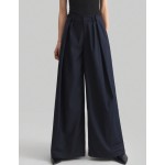 Ontre 2025 New Navy Blue Wide Leg Pants For Women Winter Elegant Office Business Casual French Style Design High Quality Premium Material Urban Commute Wear