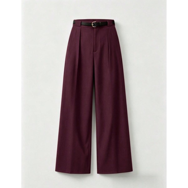 Mid Waist Solid Color Elegant Straight Leg Pants With Belt Spring