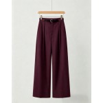 Mid Waist Solid Color Elegant Straight Leg Pants With Belt Spring