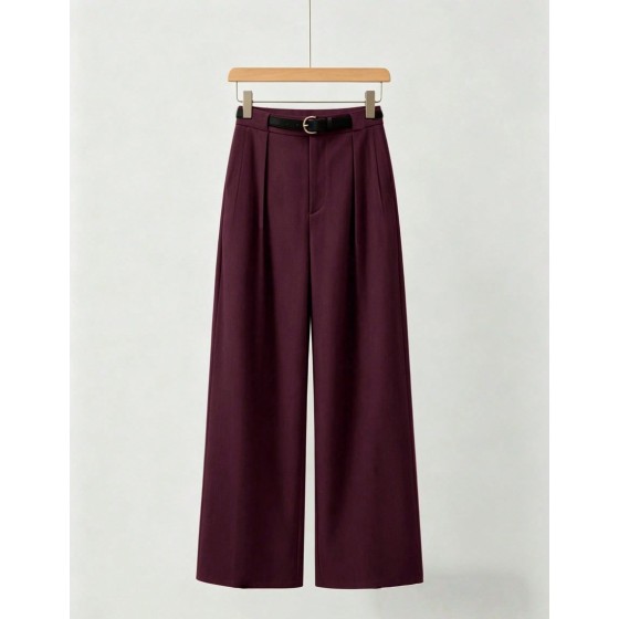 Mid Waist Solid Color Elegant Straight Leg Pants With Belt Spring