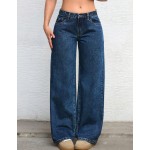Solid Color Slant Pocket Casual Versatile Wide Leg Jeans