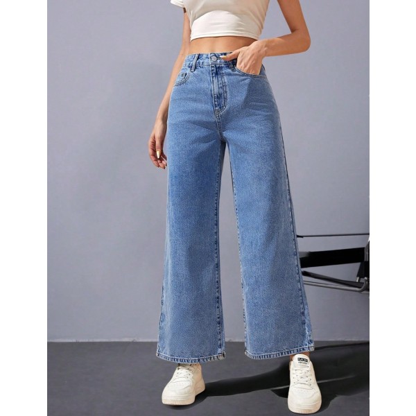 Women High Waist Wide Leg Straight Leg Jeans