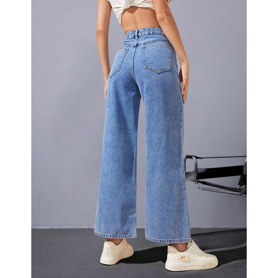 Women High Waist Wide Leg Straight Leg Jeans