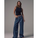 MUSERA Mid Waist Wide Leg Blue Wash Silver Button Detail Denim Jeans Rise Casual Winter Night Out Back To School Office Work Date Core Chic Spring Summer