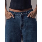 MUSERA Mid Waist Wide Leg Blue Wash Silver Button Detail Denim Jeans Rise Casual Winter Night Out Back To School Office Work Date Core Chic Spring Summer
