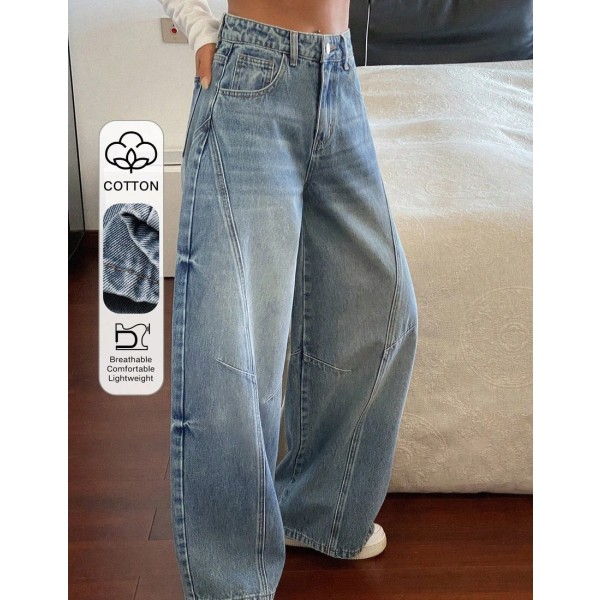 Women s Regular Waist Split Design Barrel Leg Casual Jeans Y2k