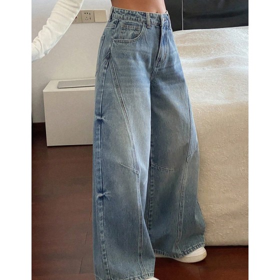Women s Regular Waist Split Design Barrel Leg Casual Jeans Y2k