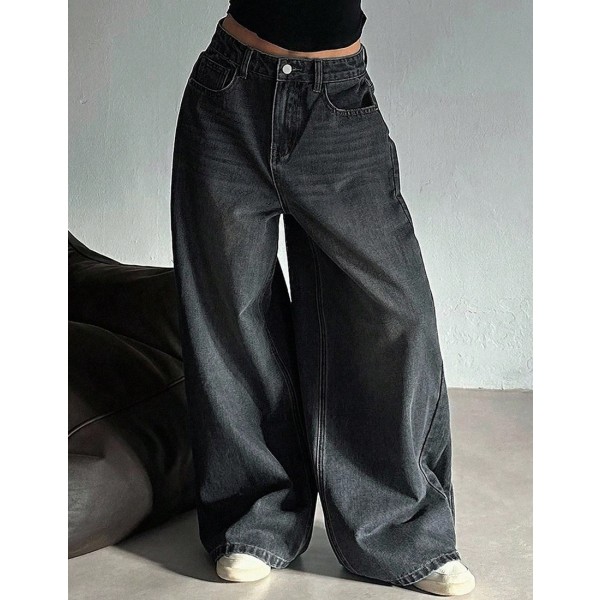 Women s Distressed Washed Wide Leg Jeans