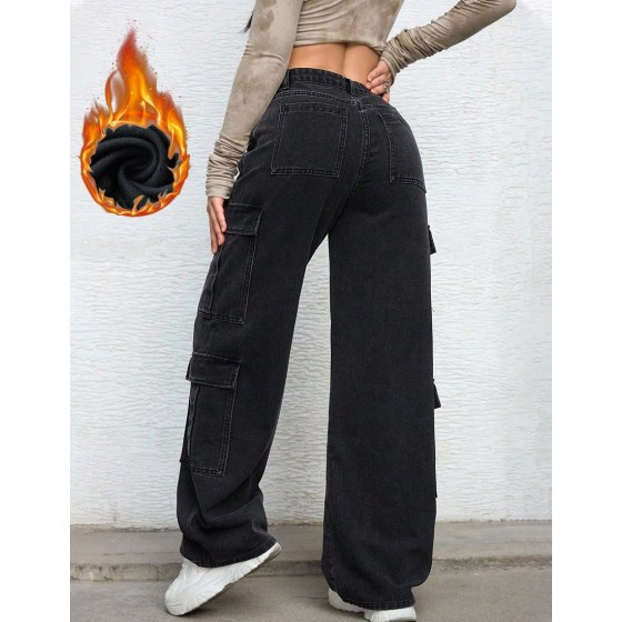 Women s Summer Zipper Fly Flap Pocket Cargo Jeans