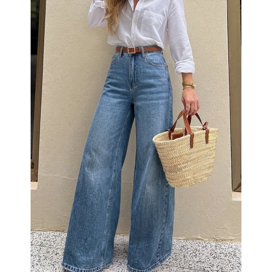 Autumn New Retro High Waist Straight Leg Jeans Loose Wide Leg Pants For Women American Chic Design Casual Spring Streetwear Fall