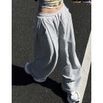 Women's Loose Pleated Solid Color Casual Sports Pants, Spring Fall Sweatpants