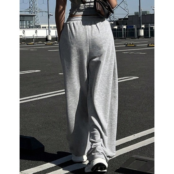 Women's Loose Pleated Solid Color Casual Sports Pants, Spring Fall Sweatpants