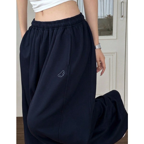 Women s Elastic Waist Pocket Wing Embroidery Pattern Casual Versatile Daily Wear Sweatpants Autumn Winter