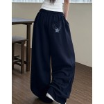 Women s Elastic Waist Pocket Wing Embroidery Pattern Casual Versatile Daily Wear Sweatpants Autumn Winter