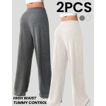 2pcs Women s Casual Drawstring Loose Fit Pants Sports Outfit Flare Sweat Pants Loose Pants