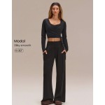 30 Regular SoftCalm Modal Silk Touch Wide Leg High Waist Lounge Pants With Side Pockets Daily Casual Spring Summer