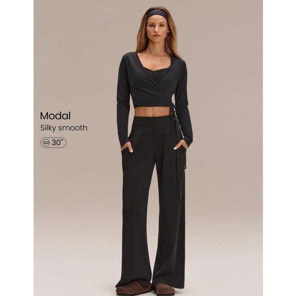 30 Regular SoftCalm Modal Silk Touch Wide Leg High Waist Lounge Pants With Side Pockets Daily Casual Spring Summer