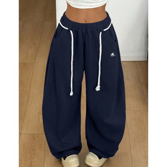 Women s Fall Winter Streetwear Back To School Preppy Casual Warm Comfortable French Grey Elastic Waistband Curved Hem Pants