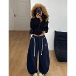 Women s Fall Winter Streetwear Back To School Preppy Casual Warm Comfortable French Grey Elastic Waistband Curved Hem Pants