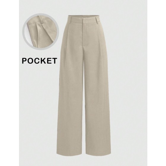 Minimalist Design Thin Slightly Sheer Navy Blue Solid Color Suit Pants With Zipper And Hook Closure Wide Leg Slimming All-Season Fashion Trousers