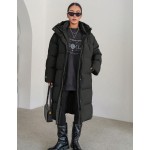 Women s Solid Color Long Sleeve Zipper Front Pocket Casual Long Hooded Winter Jacket Women Coats