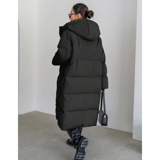 Women s Solid Color Long Sleeve Zipper Front Pocket Casual Long Hooded Winter Jacket Women Coats