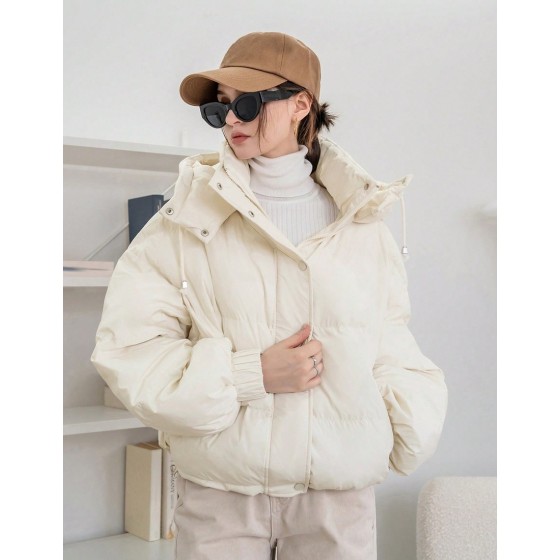 Women s Solid Color Long Sleeve Zipper Collar Casual Hooded Winter Jacket Women Coats