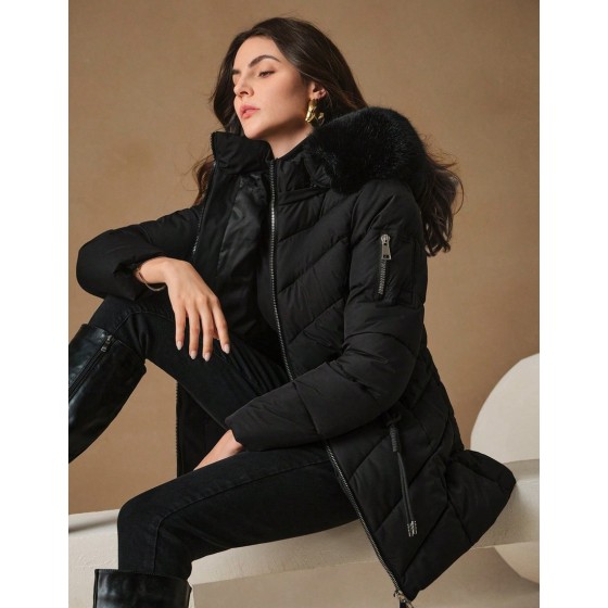 Women s Mid Length Minimalist Style Hooded Jacket