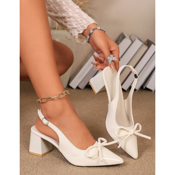 Women s Spring Summer New Solid Color Elegant Pointed Toe Thick Heel High Heel Sandals Suitable For Commuting Nightclub Party Wedding Outdoor Activities Made Of Glossy Material With Buckle Strap Avail